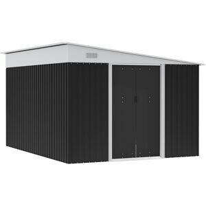 MHSTAR UK LTD Outsunny 11.3 x 9.2ft Lean to Metal Garden Shed, Outdoor Galvanised Tool Storage House with Double Sliding Doors and 2 Air Vents, Black