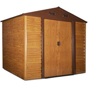 MHSTAR UK LTD Outsunny 9 x 6ft Garden Metal Storage Shed House Hut Gardening Tool Storage with Kit and Ventilation, Brown with Wood Grain