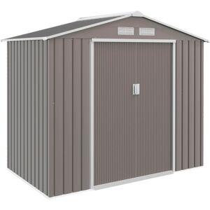 MHSTAR UK LTD Outsunny 7ft x 4ft Lockable Garden Metal Storage Shed Large Patio Roofed Tool Metal Shed Storage Building Foundation Sheds Box Outdoor Furniture, Grey