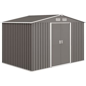 MHSTAR UK LTD Outsunny 9 x 6FT Garden Storage Shed, Metal Outdoor Storage Shed House with Floor Foundation, Ventilation & Doors, Grey