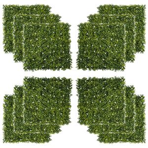 MHSTAR UK LTD Outsunny 12PCS Artificial Boxwood Wall Panels 50cm x 50cm Grass Privacy Fence Screen Faux Hedge Greenery Backdrop Encrypted Milan Grass with White Flo