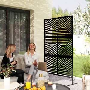 MHSTAR UK LTD Outsunny Decorative Garden Privacy Screen with Stand, 6.5FT Freestanding Metal Outdoor Divider, Decorative Privacy Panel with Expansion Screws for Gar