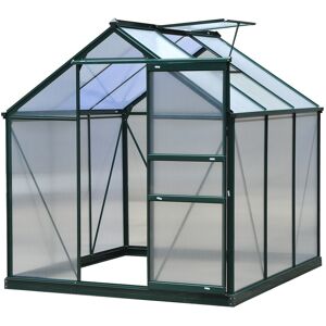 MHSTAR UK LTD Outsunny 6 x 6ft Polycarbonate Greenhouse, Large Walk-In Green House with Slide Door and Window, Garden Plants Grow House with Aluminium Frame and Fou