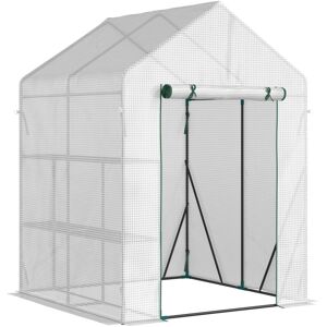MHSTAR UK LTD Outsunny Greenhouse for Outdoor, Portable Gardening Plant Grow House with 2 Tier Shelf, Roll-Up Zippered Door, PE Cover, 143 x 143 x 195cm, Green