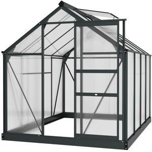 MHSTAR UK LTD Outsunny 6 x 8ft Polycarbonate Greenhouse, Large Walk-In Green House with Slide Door and Window, Garden Plants Grow House with Aluminium Frame and Fou