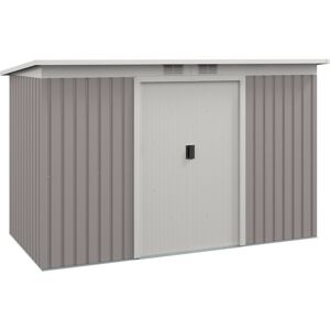 MHSTAR UK LTD Outsunny 9ft x 4ft Metal Garden Storage Shed, Outdoor Tool House with Floor Foundation, Ventilations and Double Doors, Light Grey