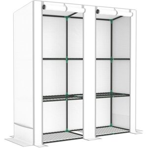 MHSTAR UK LTD Outsunny 3 Tier Lean-to Mini Greenhouse with Reinforced PE Cover, Portable Small Greenhouse with Roll-Up Door, Grey Hemmed Edging, 144 x 48 x 152cm, W