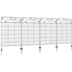MHSTAR UK LTD Outsunny Decorative Garden Fencing, 4PCs 43in x 11.5ft Outdoor Picket Fence Panels, Rustproof Metal Wire Landscape Flower Bed Border Edging Animal Bar