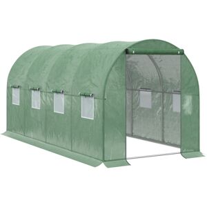MHSTAR UK LTD Outsunny Walk-in Polytunnel Greenhouse, Outdoor Garden Tunnel Greenhouse Tent with Zipped Roll-Up Door and 8 Mesh Windows, 4 x 2M