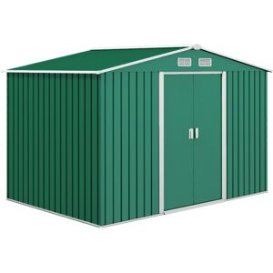 MHSTAR UK LTD Outsunny 9 x 6FT Garden Storage Shed, Metal Outdoor Storage Shed House with Floor Foundation, Ventilation & Doors, Green
