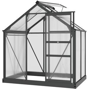 MHSTAR UK LTD Outsunny 6 x 4ft Polycarbonate Greenhouse, Large Walk-In Green House with Slide Door and Window, Garden Plants Grow House with Aluminium Frame and Fou