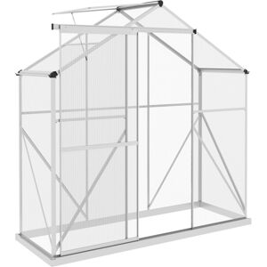 MHSTAR UK LTD Outsunny 6 x 2.5ft Polycarbonate Greenhouse, Walk-In Green House with Sliding Door, 5-Level Roof Vent, Rain Gutter, Garden Plants Grow House with Alum