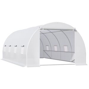 MHSTAR UK LTD Outsunny 6 x 3 x 2 m Polytunnel Greenhouse, Walk in Polytunnel Tent with Metal Frame, Zippered Door and 8 Windows for Garden and Backyard, White