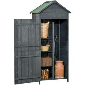 MHSTAR UK LTD Outsunny 84 x 52cm Garden Shed 4-Tier Wooden Garden Outdoor Shed 3 Shelves Utility Gardener Cabinet Lockable Double Doors Tool Kit Storage - Grey