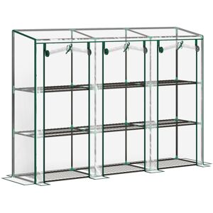 MHSTAR UK LTD Outsunny 3 Tier Lean-to Mini Greenhouse with Reinforced Plastic Cover, Portable Small Greenhouse with 3 Roll-Up Doors, 215 x 46 x 151cm, Clear
