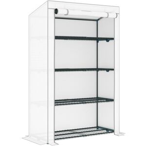 MHSTAR UK LTD Outsunny 4 Tier Lean-to Mini Greenhouse with Reinforced PE Cover, Portable Small Greenhouse with Roll-Up Door, Grey Hemmed Edging, 110 x 50 x 171cm, G