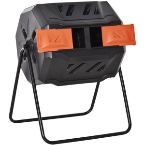 MHSTAR UK LTD Outsunny 160L Tumbling Compost Bin Outdoor Dual Chamber 360° Rotating Composter, Garden Compost Bin w/ Sliding Doors & Solid Steel Frame, Orange