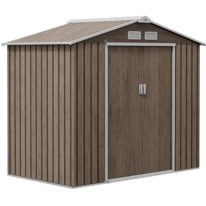 MHSTAR UK LTD Outsunny 7 x 4ft Garden Metal Storage Shed, Outdoor Storage Tool House with Ventilation Slots, Floor Foundation and Lockable Double Doors, Light Brown