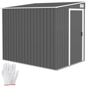 MHSTAR UK LTD Outsunny 7 x 5FT Galvanised Metal Garden Shed with Foundation, Lean to Shed, Tool Storage House with Sliding Doors, 2 Vents, Adjustable Shelves and Ho