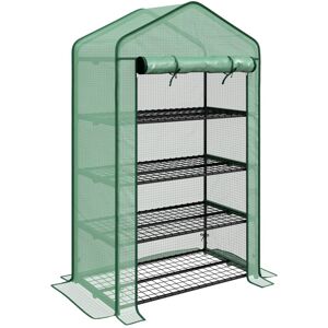 MHSTAR UK LTD Outsunny 90 x 49 x 160cm Mini Greenhouse with Reinforced PE Cover, Portable Indoor Outdoor Green House with Roll-up Door and 4 Tier Wire Shelves, Gree