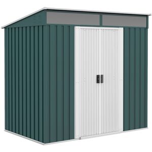 MHSTAR UK LTD Outsunny 6.5 x 4FT Galvanised Metal Garden Shed with Foundation, Lockable Tool Storage House with Double Sliding Doors and 2 Vents, Green