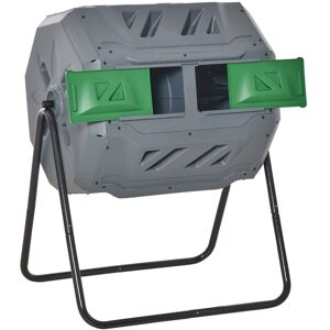 MHSTAR UK LTD Outsunny 160L Outdoor Tumbling Compost Bin w/ Dual Chamber, Sliding Doors, Grey