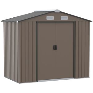 MHSTAR UK LTD Outsunny 7ft x 4ft Lockable Garden Metal Storage Shed Large Patio Roofed Tool Storage Building Foundation Sheds Box Outdoor Furniture, Brown