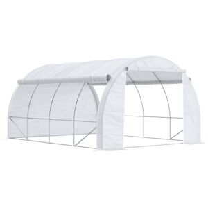 MHSTAR UK LTD Outsunny 4 x 3 x 2 m Polytunnel Greenhouse with Roll-up Side Walls, Walk-in Grow House Tent with Steel Frame, Reinforced Cover, Zippered Door and 8 Wi