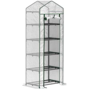 MHSTAR UK LTD Outsunny 5 Tier Mini Greenhouse, Portable Greenhouse with Reinforced PE Cover, Garden Grow House with Roll Up Door and Shelves, 69 x 49 x 193cm, White