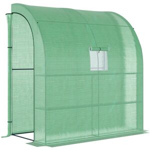MHSTAR UK LTD Outsunny Walk-In Lean to Wall Greenhouse with Windows and Doors 2 Tiers 4 Wired Shelves 200L x 100W x 215Hcm Green