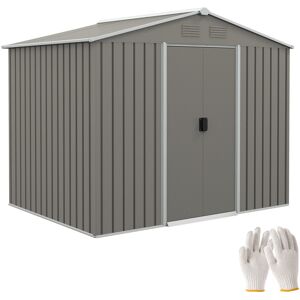MHSTAR UK LTD Outsunny 8 x 6ft Metal Garden Shed, Galvanised Outdoor Tool Storage House with Ventilation Slots and Sliding Doors, Light Grey