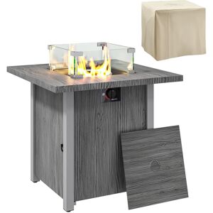 MHSTAR UK LTD Outsunny Propane Gas Fire Pit Table for Garden, 40000 BTU Smokeless Firepit Outdoor Heater with Waterproof Cover, Glass Screen, Glass Beads and Lid, W