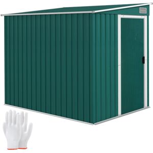 MHSTAR UK LTD Outsunny 7 x 5FT Galvanised Metal Garden Shed with Foundation, Lean to Shed, Tool Storage House with Sliding Doors, 2 Vents, Adjustable Shelves and Ho