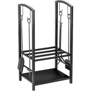 MHSTAR UK LTD Outsunny Firewood Rack Log Holder Wood Storage with Hooks 4 Tools Black