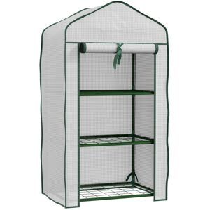 MHSTAR UK LTD Outsunny 3 Tier Mini Greenhouse with Reinforced PE Cover, Portable Indoor Outdoor Greenhouse with Roll-up Door and Wire Shelves, 127H x 59W x 39D cm,
