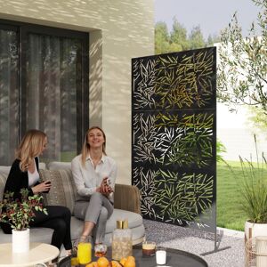 MHSTAR UK LTD Outsunny Decorative Garden Privacy Screen with Stand, 6.5FT Freestanding Metal Outdoor Divider, Decorative Privacy Panel with Expansion Screws for Gar