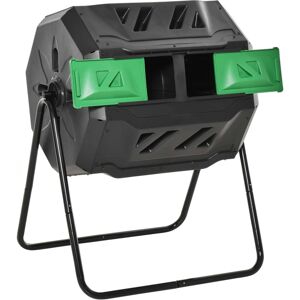 MHSTAR UK LTD Outsunny 160L Outdoor Tumbling Compost Bin w/ Dual Chamber, Sliding Doors, Black