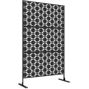 MHSTAR UK LTD Outsunny Decorative Privacy Screen with Stand, 6.5FT Freestanding Metal Outdoor Divider, Decorative Privacy Panel with Expansion Screws for Garden Pat