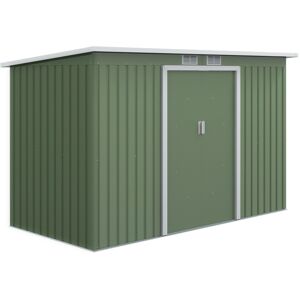 MHSTAR UK LTD Outsunny 9ft x 4ft Corrugated Garden Metal Storage Shed Outdoor Equipment Tool Box with Kit Ventilation & Doors Light Green