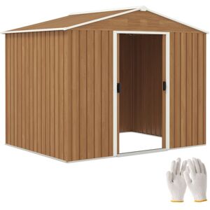 MHSTAR UK LTD Outsunny 7.7 x 5.7ft Metal Garden Shed with Ventilation Slots and Sliding Doors, Galvanised Outdoor Tool Storage House, Chocolate Wood Effect