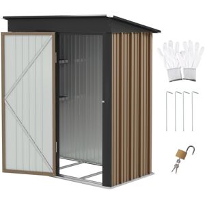 MHSTAR UK LTD Outsunny 5x3ft Steel Small Garden Shed, Outdoor Lean-to Shed with Adjustable Shelf, Lock and Gloves for Patio, Garden, Brown with Foundation Kit