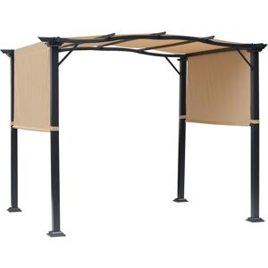 MHSTAR UK LTD Outsunny Outdoor Retractable Pergola Garden Gazebo with Two Adjustable Side Canopy Overhead Sun Shade Backyard Canopy Cover, Steel Khaki 2.96x2.45x2.3