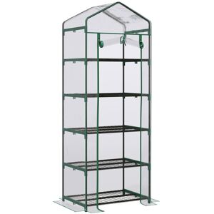 MHSTAR UK LTD Outsunny 5 Tier Mini Greenhouse Outdoor Flower Stand Green House PVC Cover Portable Shed Metal Frame Transparent 69 x 49 x 193cm