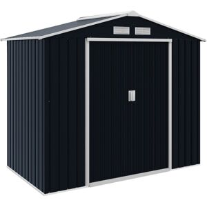 MHSTAR UK LTD Outsunny 7 x 4ft Garden Metal Storage Shed, Outdoor Storage Hose with Ventilation Slots, Floor Foundation and Lockable Double Doors, Dark Grey