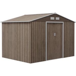 MHSTAR UK LTD Outsunny 9 x 6ft Garden Metal Storage Shed, Outdoor Storage Tool House with Ventilation Slots, Floor Foundation and Lockable Double Doors, Light Brown