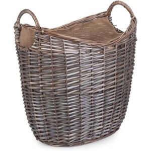 Red Hamper Scoop Neck Antique Wash Hessian Lined Wicker Log Basket - Medium Red Hamper Scoop Neck Antique Wash Hessian Lined Wicker Log Basket - Medium