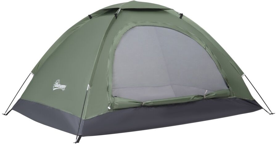 MHSTAR UK LTD Outsunny 2 Person Camping Tent, Camouflage Tent with Zipped Doors, Storage Pocket, Portable Handy Bag, Dark Green
