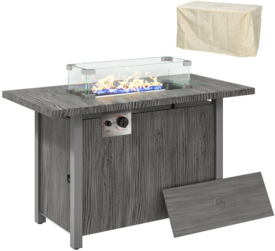 MHSTAR UK LTD Outsunny Propane Gas Fire Pit Table for Garden, 50000 BTU Smokeless Firepit Outdoor Heater with Waterproof Cover, Glass Screen, Glass Beads and Lid, W