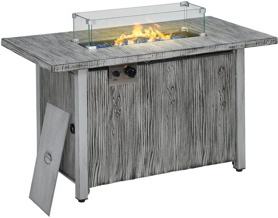 MHSTAR UK LTD Outsunny Propane Gas Fire Pit Table, 50,000 BTU Smokeless Firepit Outdoor Patio Heater with Waterproof Cover, Glass Screen, Glass Beads and Lid, 109 x