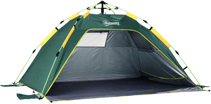 MHSTAR UK LTD Outsunny 2 Man Pop-up Tent Beach Tent Sun Shelter w/ Windows Doors Hook Sandbags UV Protection Waterproof Outdoor Adventure Garden, Green